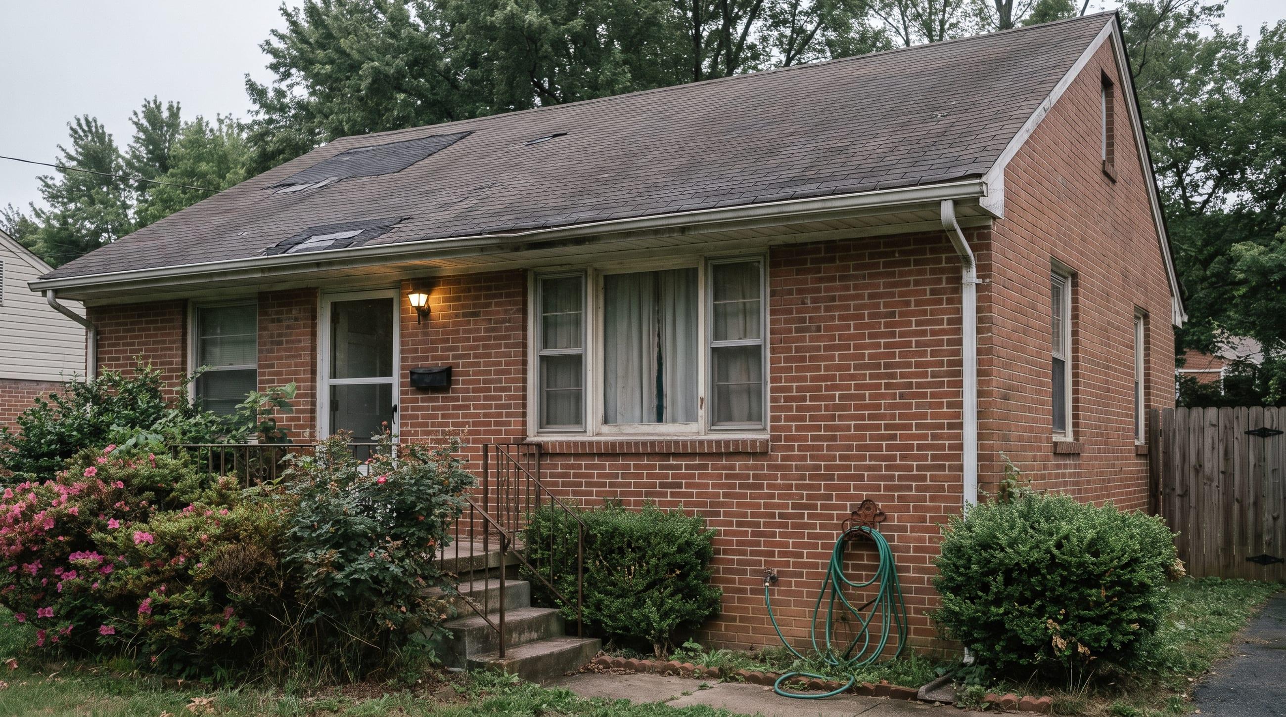 Occupied colonial, Prince George's County MD · patched roof, porch light on
